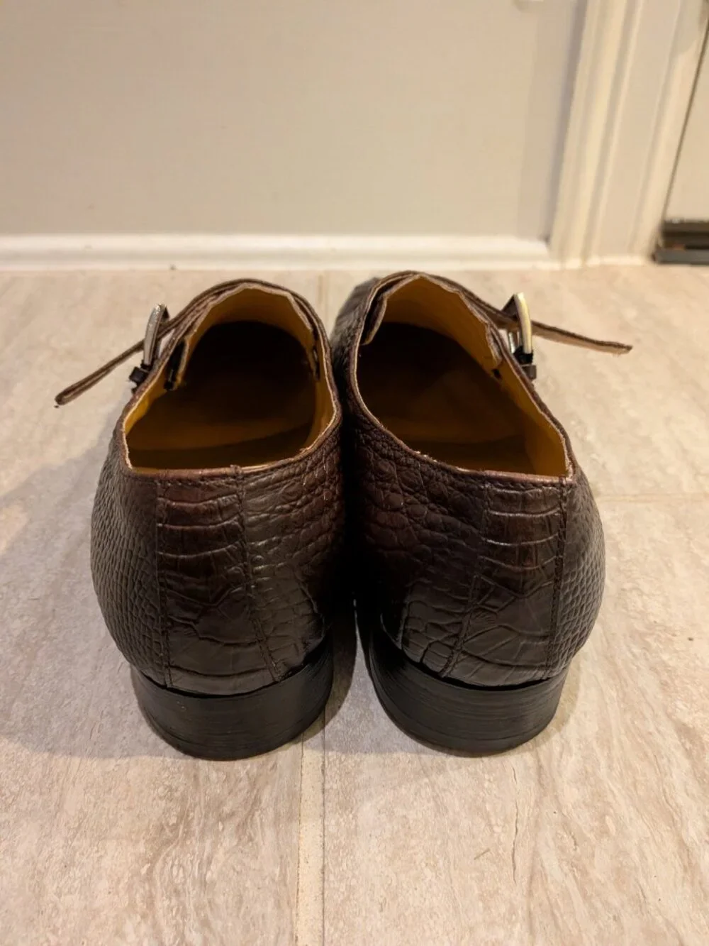Vero cuoio Brown Leather Shoes Crocodile Pattern Lace Up Size 40 US 8